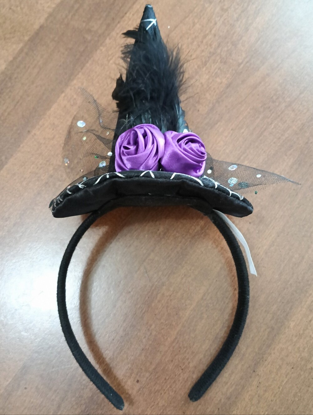 NWT Halloween Adult Witch Hat Hairband/Fascinator With Purple Roses
